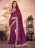 Vichitra Blooming Wine Wedding Wear Embroidery Work Saree